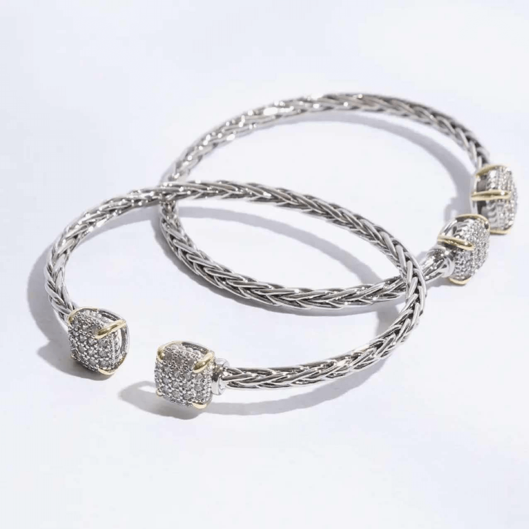 3MM Silver Square Pave Bangle Bracelet