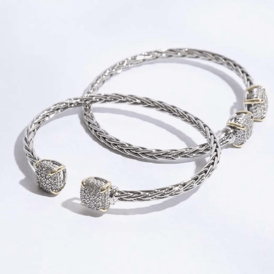 3MM Silver Square Pave Bangle Bracelet