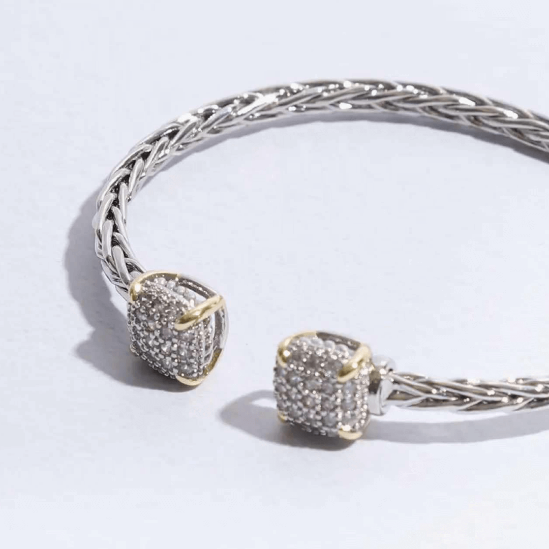 3MM Silver Square Pave Bangle Bracelet