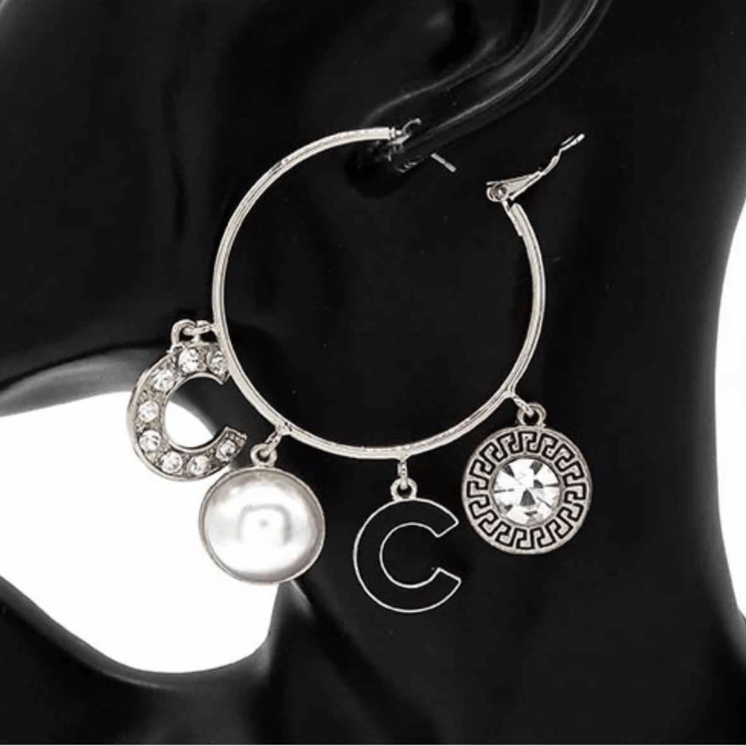 C Pearl Silver Hoop Earrings