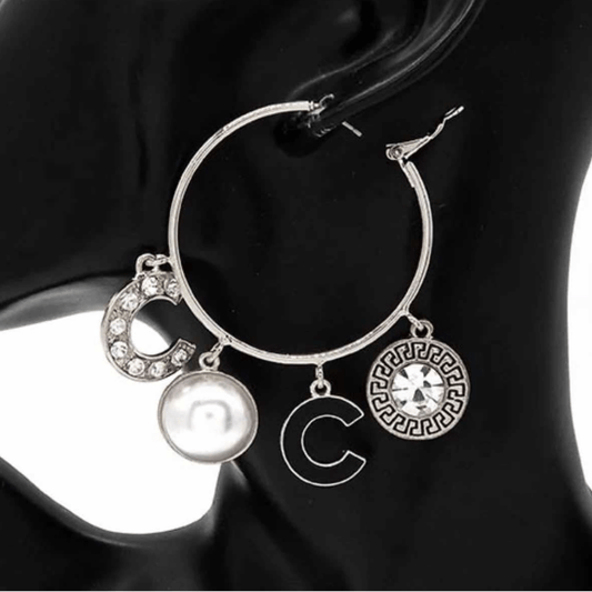 C Pearl Silver Hoop Earrings