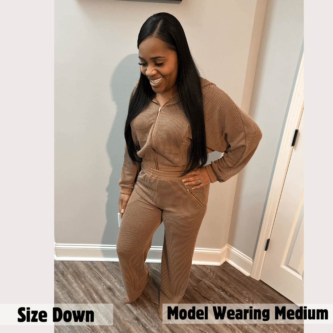 Chestnut zipper closure hoodie jacket and pants set