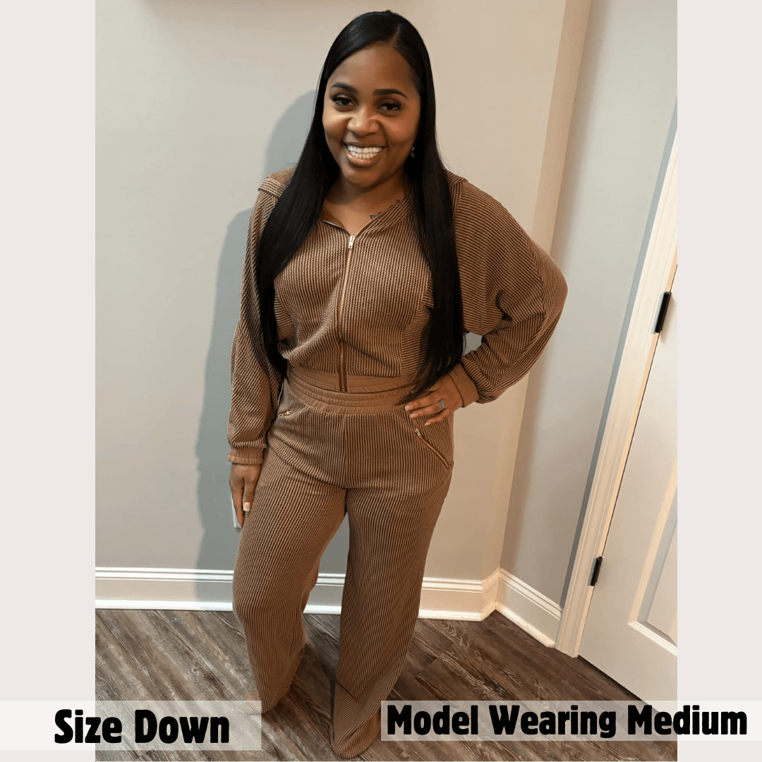 Chestnut zipper closure hoodie jacket and pants set