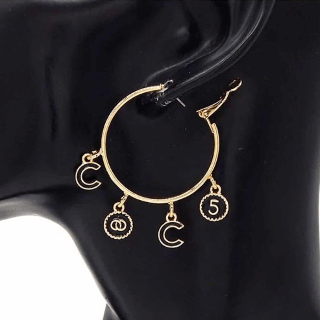 Gold C Hoop Earrings With Charms