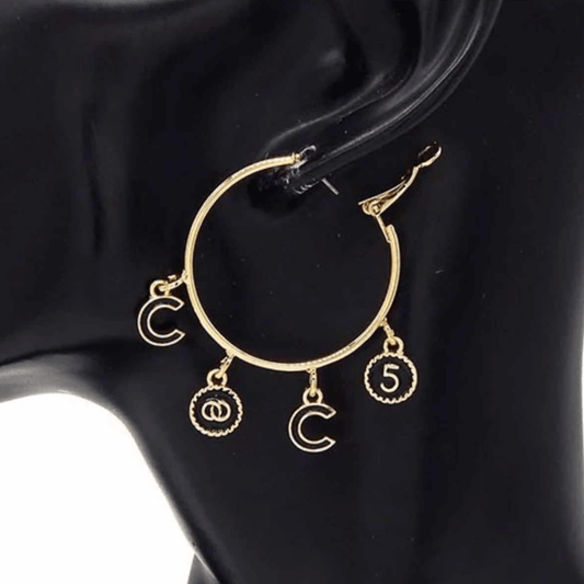 Gold C Hoop Earrings With Charms