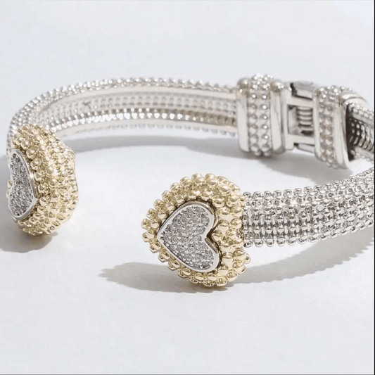 Textured Bengal Heart Edge Bracelet 2 Tone
