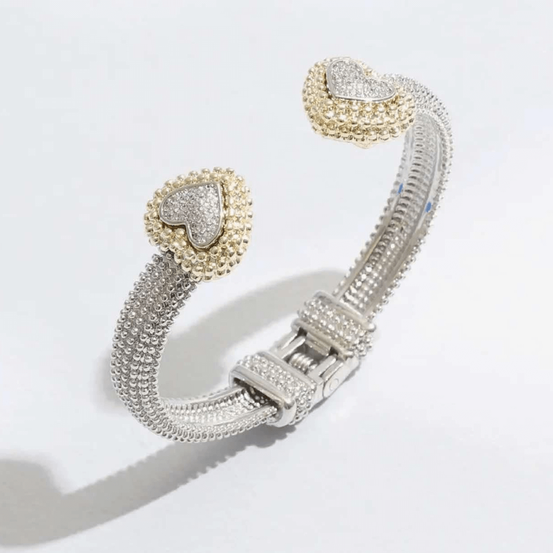 Textured Bengal Heart Edge Bracelet 2 Tone